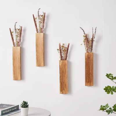 Indoor Plants Dried Flowers and Faux Greenery Plants Wooden Pocket Wall Vases 3 Pack
