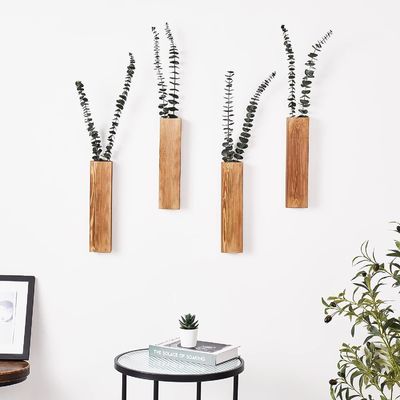 Indoor Plants Dried Flowers and Faux Greenery Plants Wooden Pocket Wall Vases 3 Pack