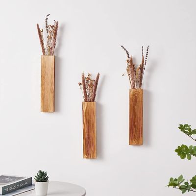 Indoor Plants Dried Flowers and Faux Greenery Plants Wooden Pocket Wall Vases 3 Pack