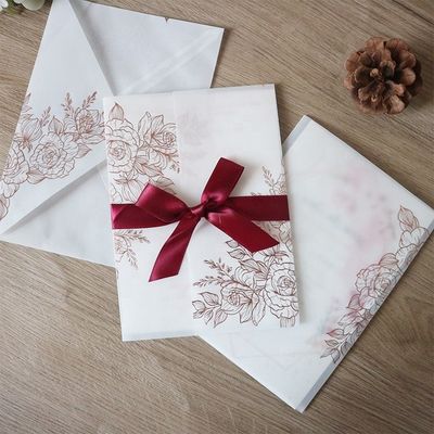 Vegetable Parchment Laser Cut Wedding Invitations with Rose Pattern and Heat Stamping