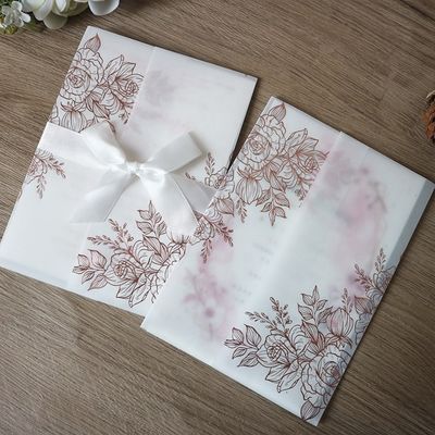 Vegetable Parchment Laser Cut Wedding Invitations with Rose Pattern and Heat Stamping