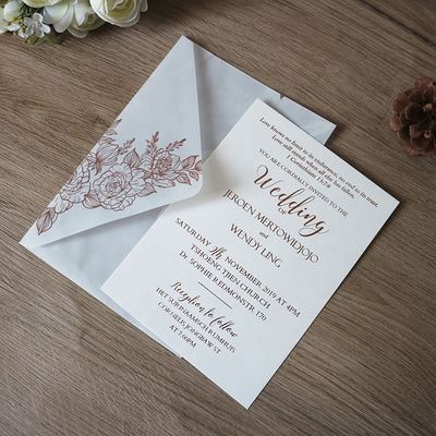 Vegetable Parchment Laser Cut Wedding Invitations with Rose Pattern and Heat Stamping