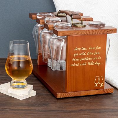 Single Tier Varnished Glassware Drying Holder for Bourbon Whiskey Tasting Glasses