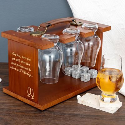 Single Tier Varnished Glassware Drying Holder for Bourbon Whiskey Tasting Glasses