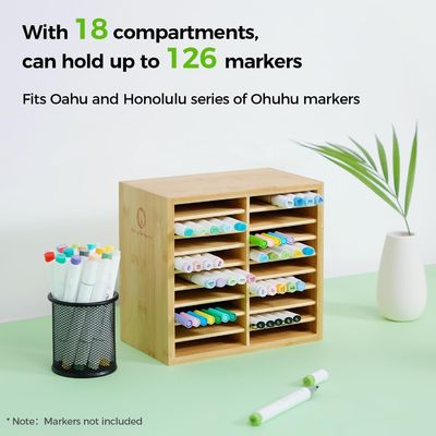 Wooden Desktop Storage Holds 126 Markers 48 Pastel Colors in Bamboo Marker Organizer