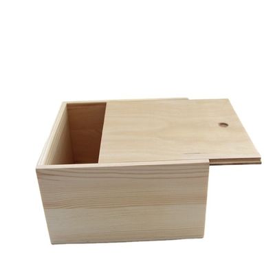Large Light Weight Unfinished Wood Box with Slide Lid Natural Color Wood Type Plywood