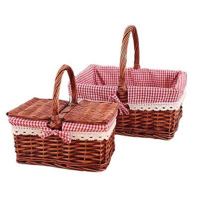 Rural Wind Hand-Woven Cube Wicker Garden Picnic Storage Baskets with Handle 30x20x15cm Stocked