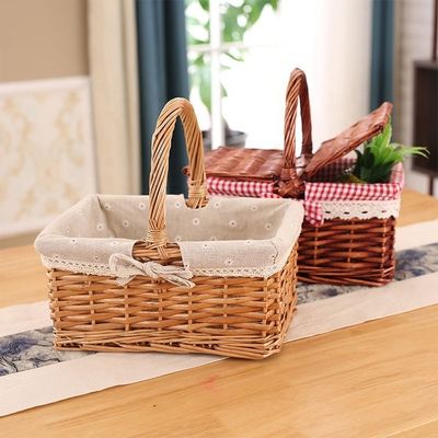 Rural Wind Hand-Woven Cube Wicker Garden Picnic Storage Baskets with Handle 30x20x15cm Stocked
