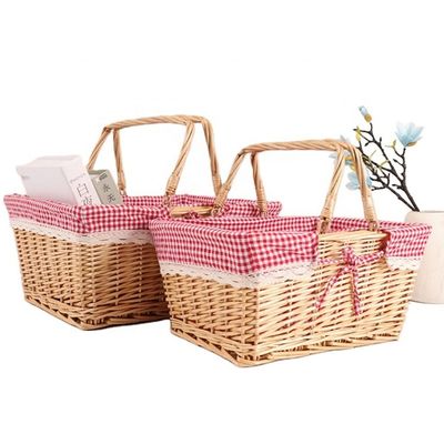 Rural Wind Hand-Woven Cube Wicker Garden Picnic Storage Baskets with Handle 30x20x15cm Stocked