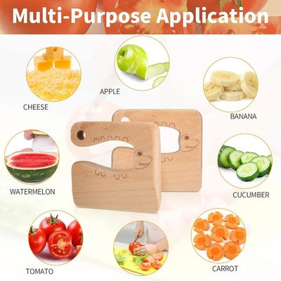 OEM Wooden Kids Knife for Cooking Cute Fish Dinosaur Shape Kitchen Toy Vegetable Cutter