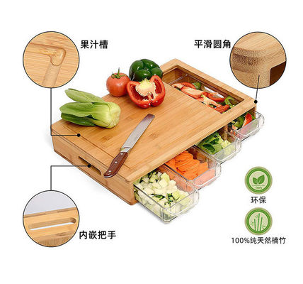 Professional Kitchen Acacia Bamboo and Olive Wood Cutting Board Set with Containers