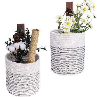 Rope Basket Small Wall Hanging Cotton with Leather Storage Baskets in Customized Color