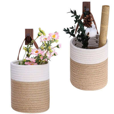 Rope Basket Small Wall Hanging Cotton with Leather Storage Baskets in Customized Color
