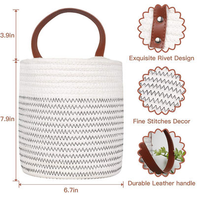 Rope Basket Small Wall Hanging Cotton with Leather Storage Baskets in Customized Color