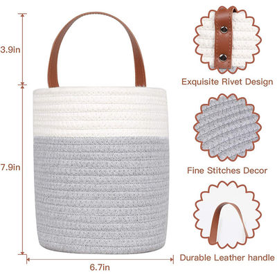 Rope Basket Small Wall Hanging Cotton with Leather Storage Baskets in Customized Color