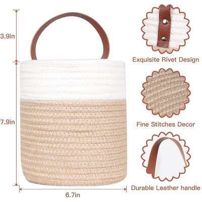 Rope Basket Small Wall Hanging Cotton with Leather Storage Baskets in Customized Color