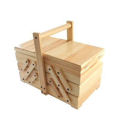 Customized Folding Wooden Sewing Kit Box for Home Handicrafts and Printing Burned Design