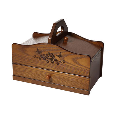 Customized Folding Wooden Sewing Kit Box for Home Handicrafts and Printing Burned Design