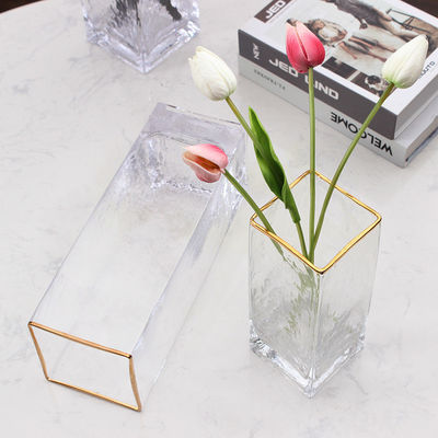 All-Season Modern Square Handmade Clear Glass Vase with Handblown Technique