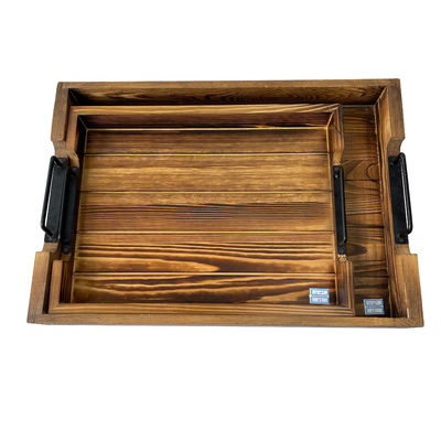 Customized Designs Accepted Rustic Rectangular Wood Serving Tray with Metal Handles