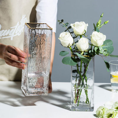All-Season Modern Square Handmade Clear Glass Vase with Handblown Technique