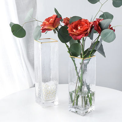 All-Season Modern Square Handmade Clear Glass Vase with Handblown Technique