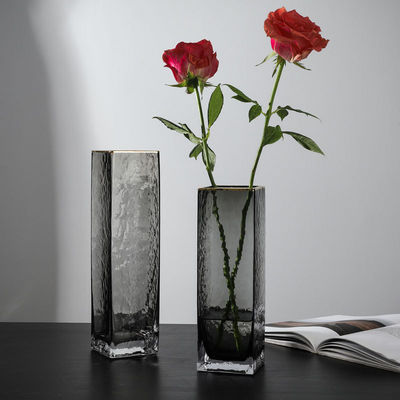 All-Season Modern Square Handmade Clear Glass Vase with Handblown Technique