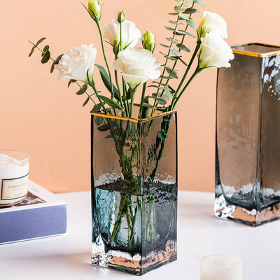 All-Season Modern Square Handmade Clear Glass Vase with Handblown Technique