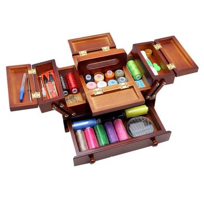 Convenient Layered Wooden Sewing Storage Box with Modern Folding and Easy Organization