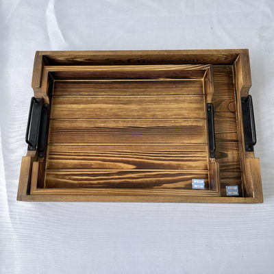 Customized Designs Accepted Rustic Rectangular Wood Serving Tray with Metal Handles