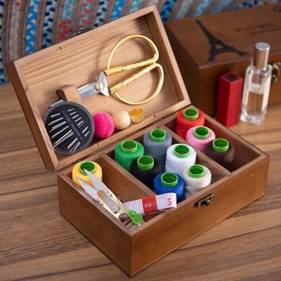 Convenient Layered Wooden Sewing Storage Box with Modern Folding and Easy Organization