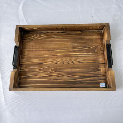 Customized Designs Accepted Rustic Rectangular Wood Serving Tray with Metal Handles