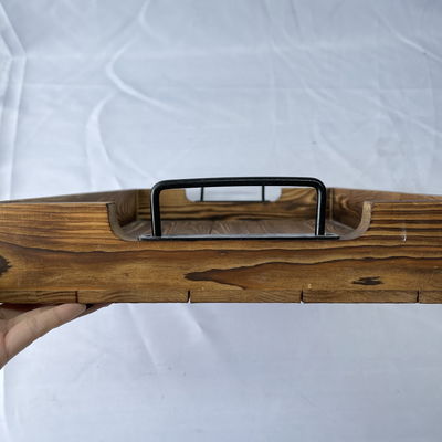 Customized Designs Accepted Rustic Rectangular Wood Serving Tray with Metal Handles