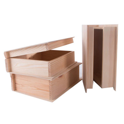 Customized Pine Wood Color Book Shaped Box for Fancy Unfinished Wooden Gift Craft