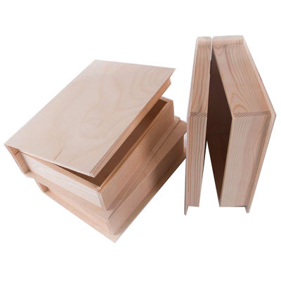 Customized Pine Wood Color Book Shaped Box for Fancy Unfinished Wooden Gift Craft