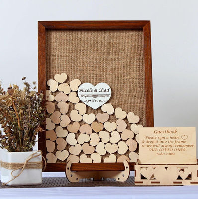 Alternative Rustic Wedding Decorations Varnished Wooden Hearts Guest Book for Custom Size