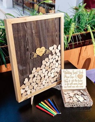 Alternative Rustic Wedding Decorations Varnished Wooden Hearts Guest Book for Custom Size