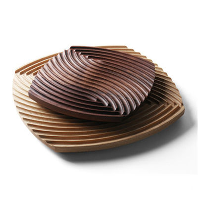 Nordic Style Water Corrugated Beech Wooden Decorative Trays 19.3x19.3x2cm Accepeted