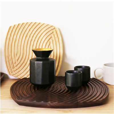 Nordic Style Water Corrugated Beech Wooden Decorative Trays 19.3x19.3x2cm Accepeted