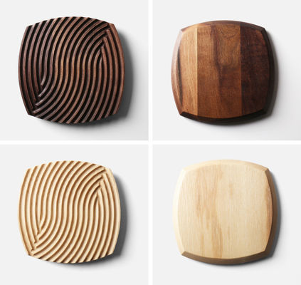 Nordic Style Water Corrugated Beech Wooden Decorative Trays 19.3x19.3x2cm Accepeted