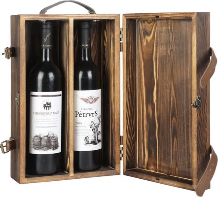34x20x10cm Customized Double Bottle Wine Box with Latched Lid and Leather Handle