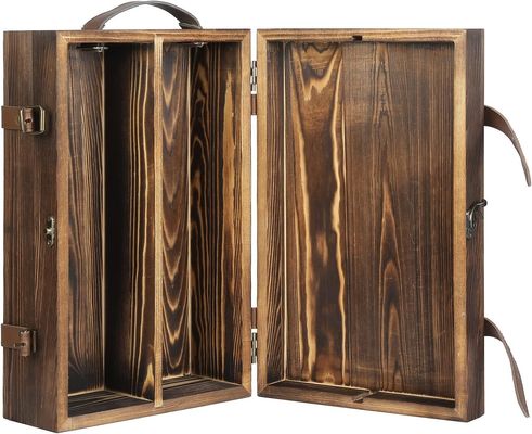 34x20x10cm Customized Double Bottle Wine Box with Latched Lid and Leather Handle