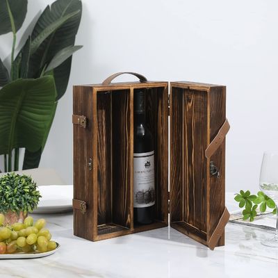 34x20x10cm Customized Double Bottle Wine Box with Latched Lid and Leather Handle