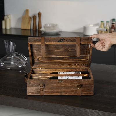 34x20x10cm Customized Double Bottle Wine Box with Latched Lid and Leather Handle