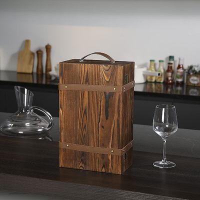 34x20x10cm Customized Double Bottle Wine Box with Latched Lid and Leather Handle