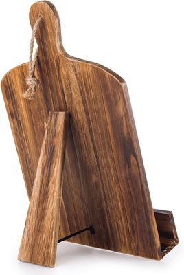 Stylish Pine Wood Cookbook Stand with Standing Installation and Brown Cutting Board
