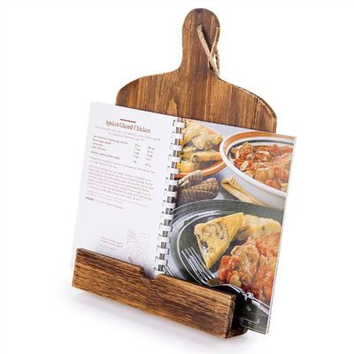 Stylish Pine Wood Cookbook Stand with Standing Installation and Brown Cutting Board