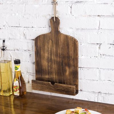Stylish Pine Wood Cookbook Stand with Standing Installation and Brown Cutting Board