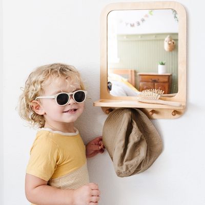 Entryway Mirror with Hooks and Shelf Organizer Self Rustic Design Style