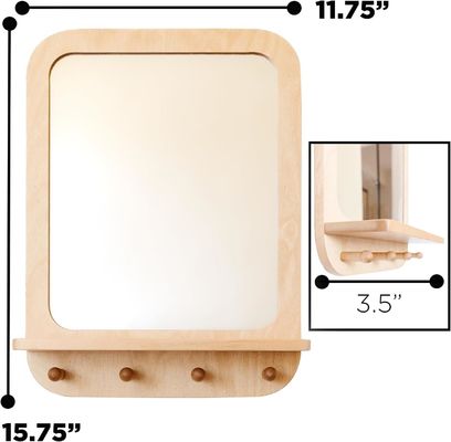 Entryway Mirror with Hooks and Shelf Organizer Self Rustic Design Style